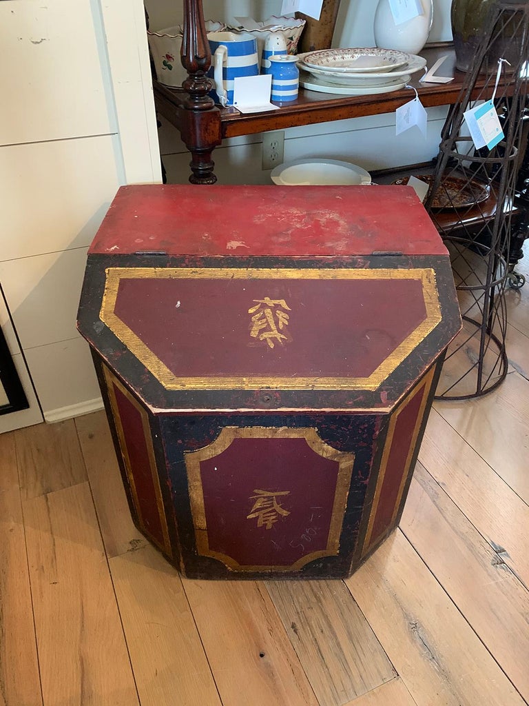 Large Scale 19th Century Chinese Red Painted Wooden Tea Box For Sale at ...