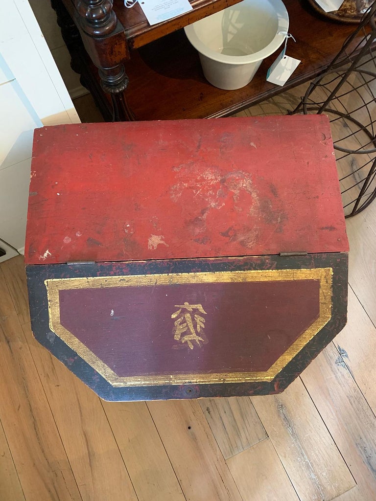 Large Scale 19th Century Chinese Red Painted Wooden Tea Box For Sale at ...