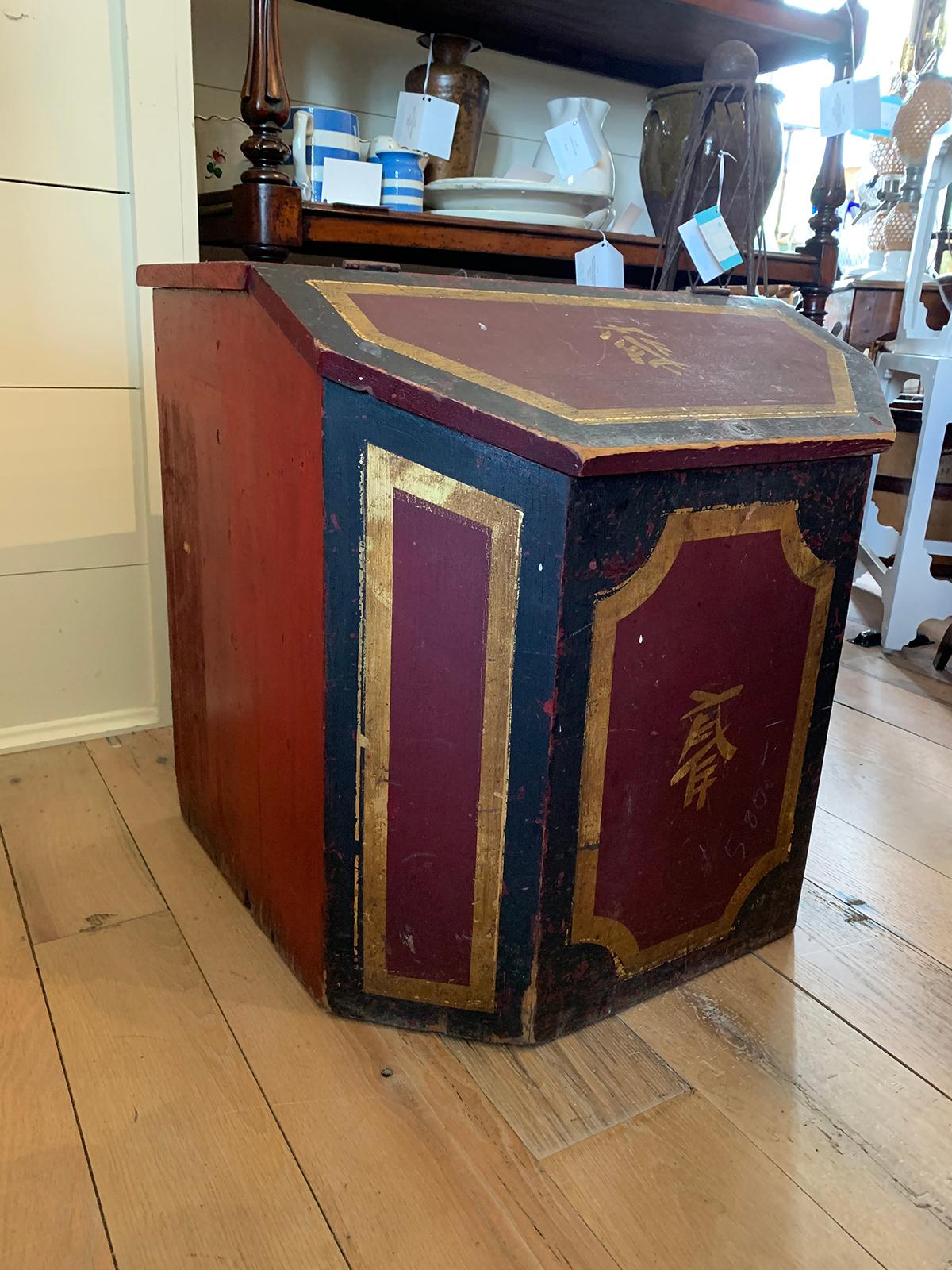 Hand-Painted Large Scale 19th Century Chinese Red Painted Wooden Tea Box For Sale