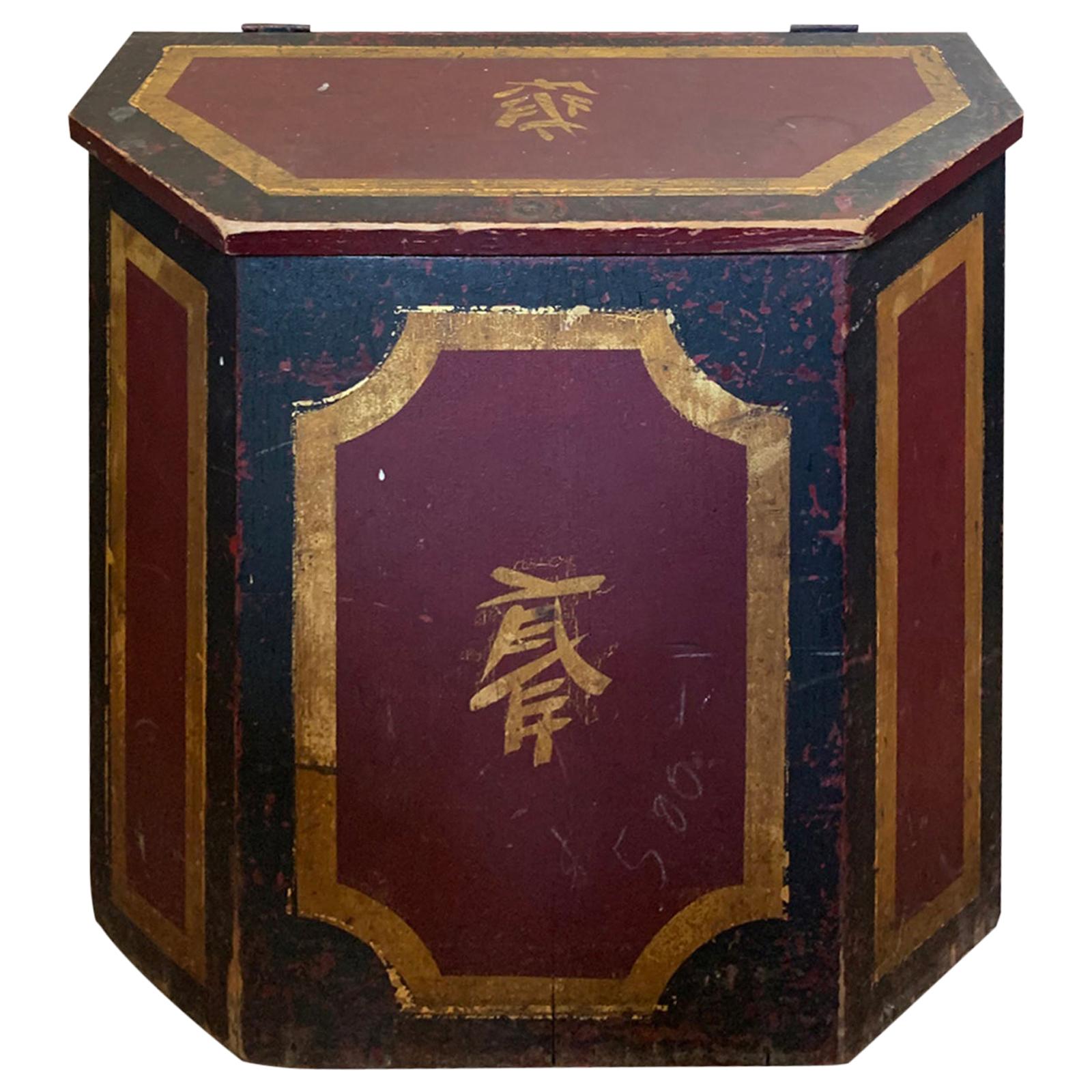 Large Scale 19th Century Chinese Red Painted Wooden Tea Box For Sale