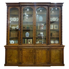 Large Scale 19th Century English Pollard Oak Breakfront Bookcase