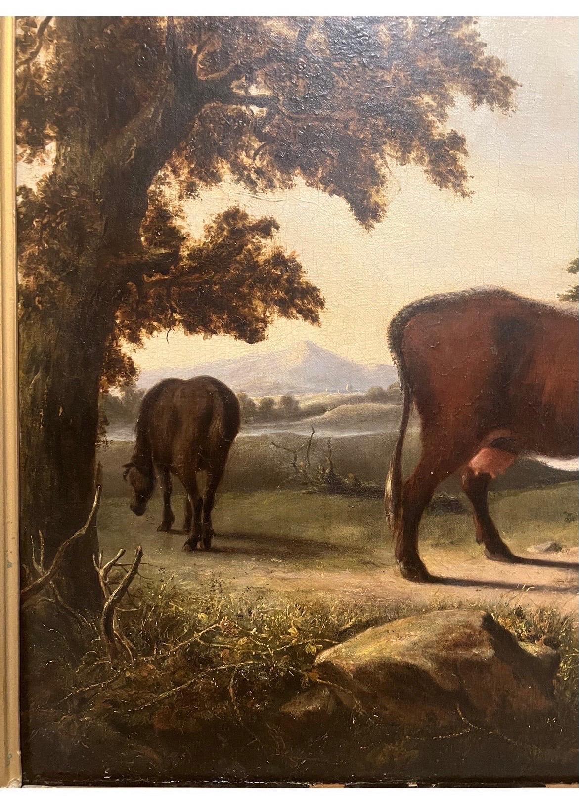 Large Scale 19th Century English School Bucolic Landscape Oil Painting In Good Condition For Sale In Atlanta, GA