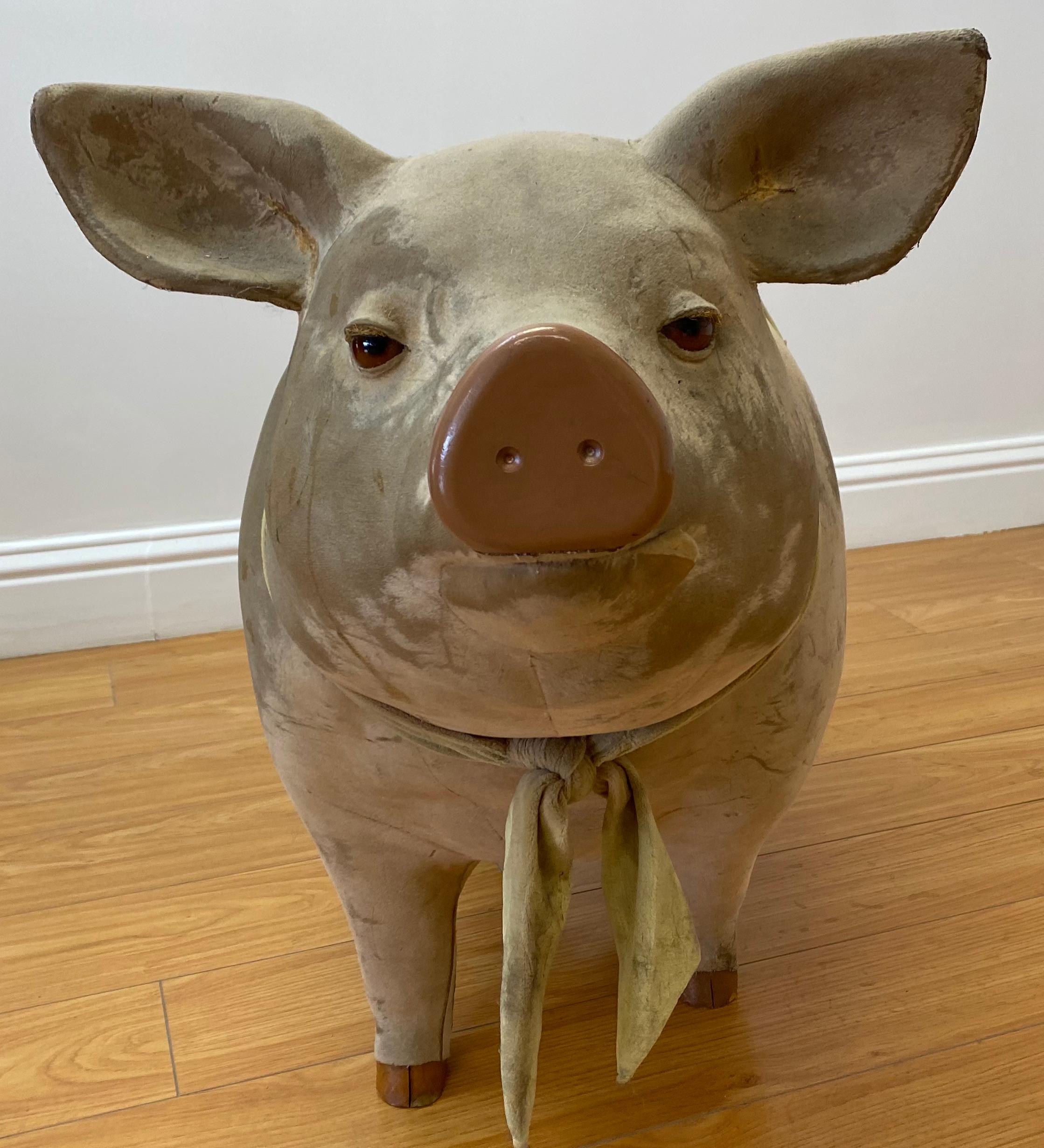 Hand-Crafted Large Scale 19th Century Felt Covered Paper Mache Pig, Circa 1890