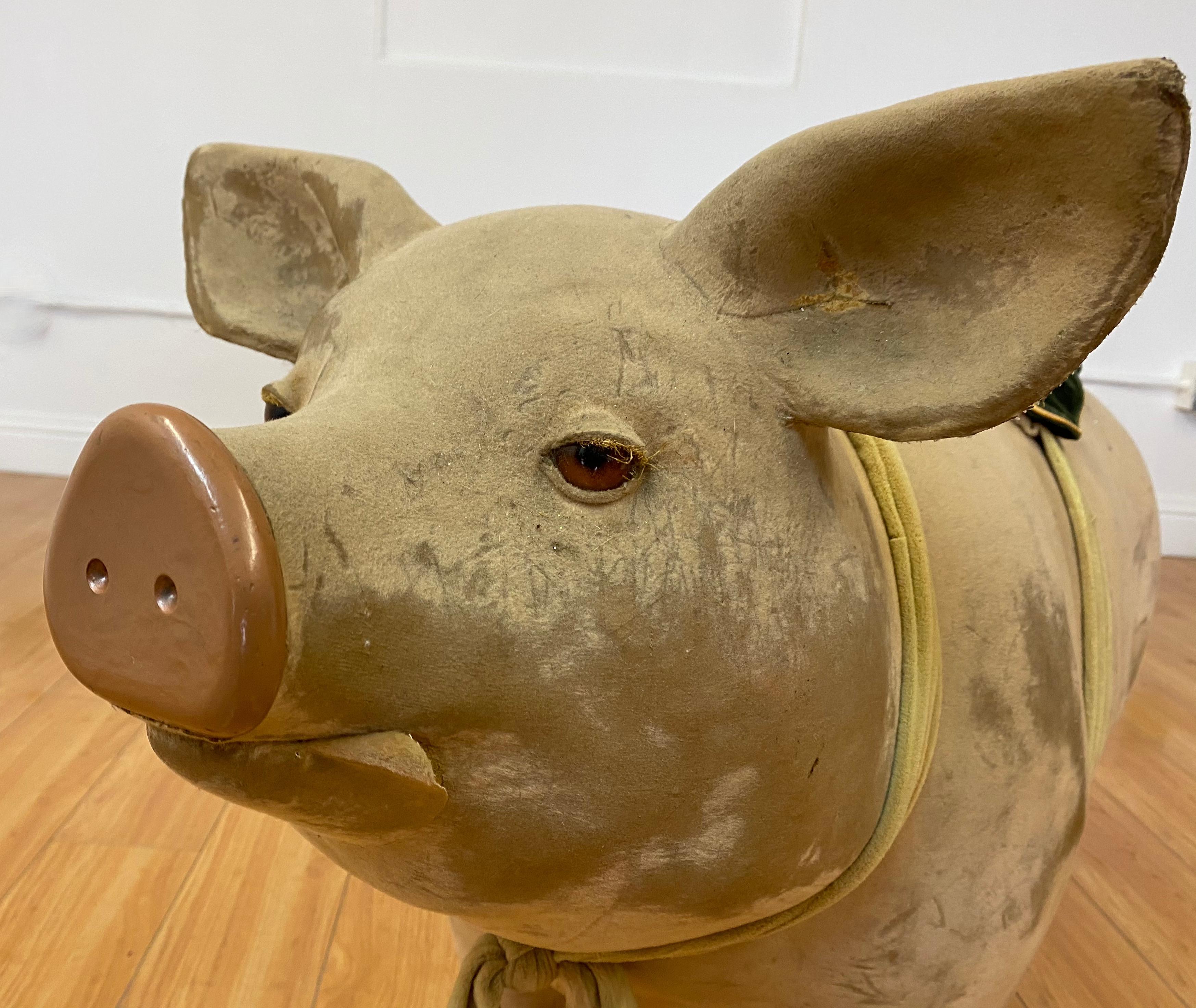 Large Scale 19th Century Felt Covered Paper Mache Pig, Circa 1890 In Good Condition In San Francisco, CA