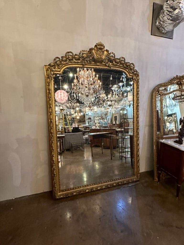 Large Scale 19th Century French Louis XVI Carved Gold Leaf Floor Mirror For Sale 7