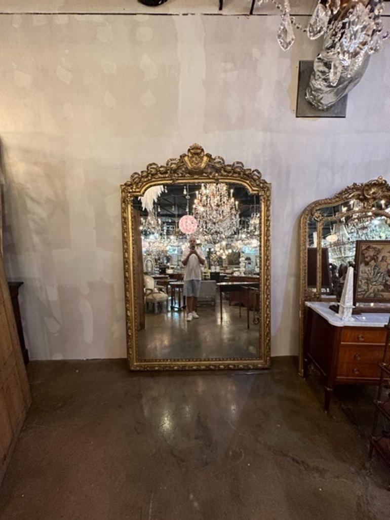 Large Scale 19th Century French Louis XVI Carved Gold Leaf Floor Mirror In Good Condition For Sale In Dallas, TX