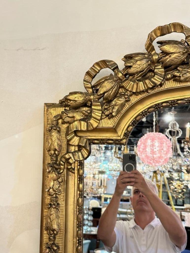 Large Scale 19th Century French Louis XVI Carved Gold Leaf Floor Mirror For Sale 2