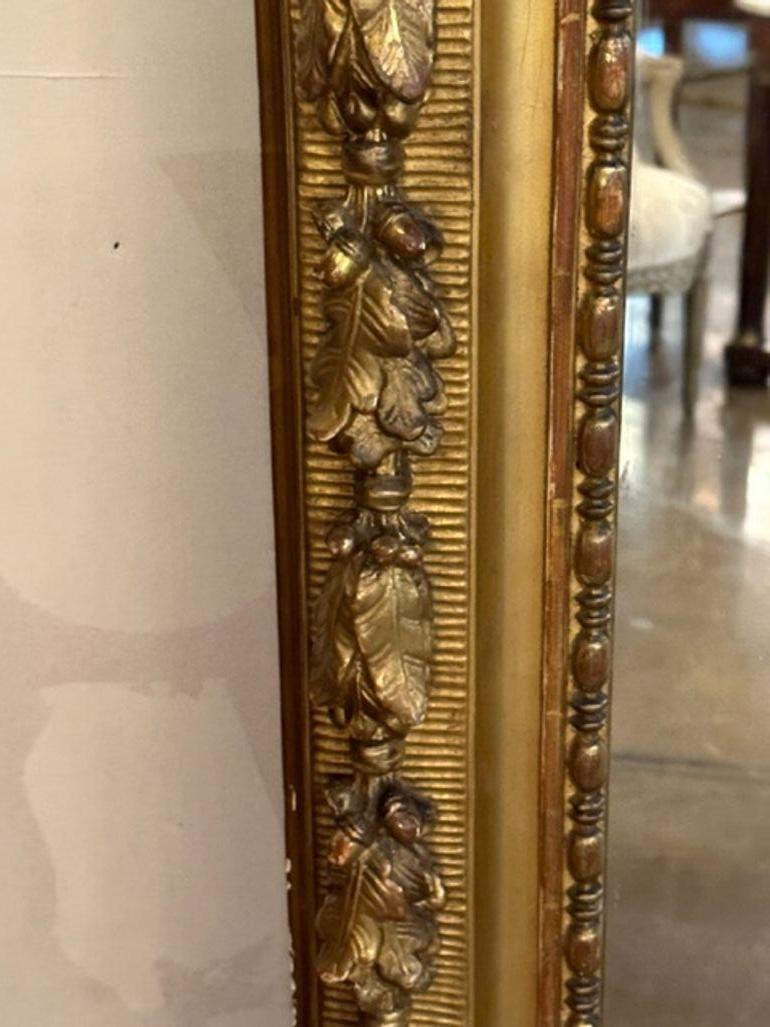 Large Scale 19th Century French Louis XVI Carved Gold Leaf Floor Mirror For Sale 6