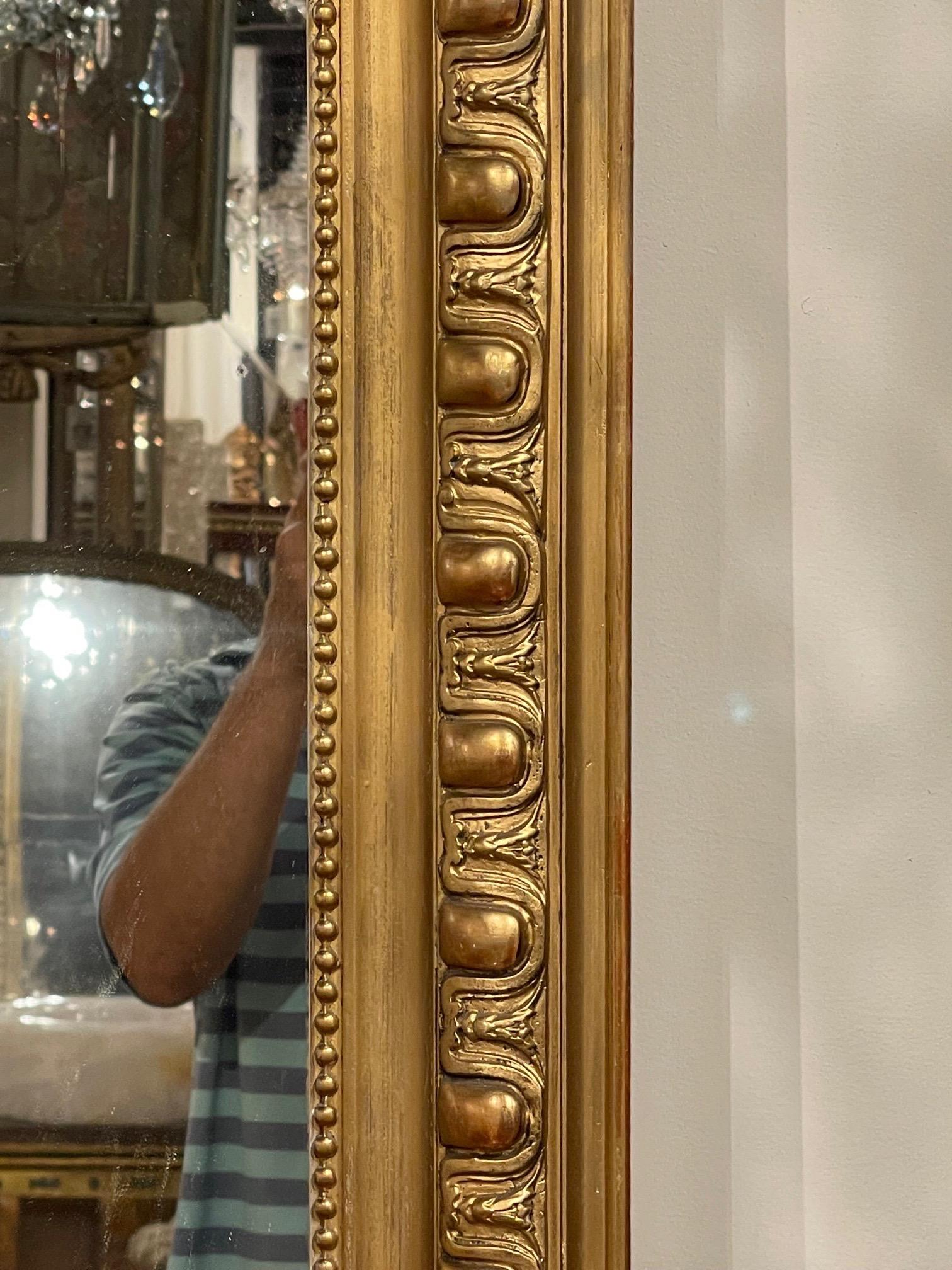 Large Scale 19th Century French Louis XVI Giltwood Mirror In Good Condition In Dallas, TX