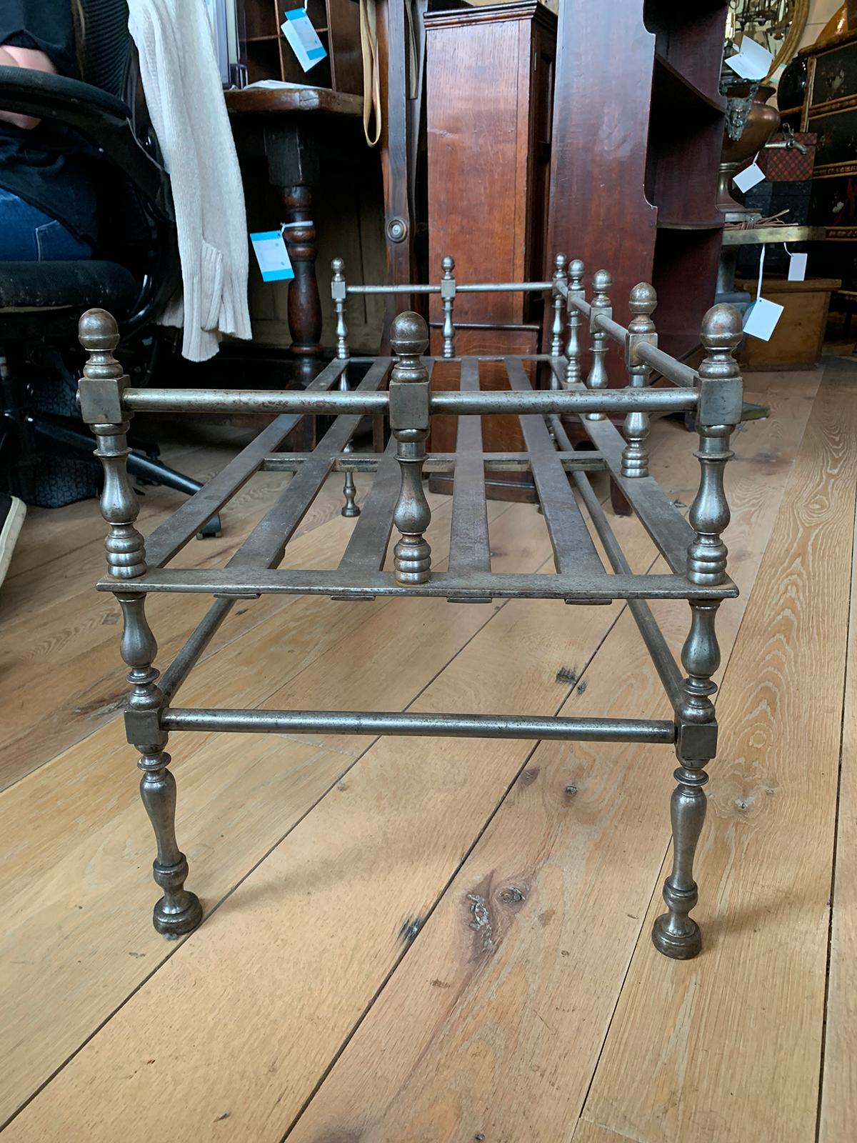 Large Scale 19th Century French Polished Steel Fireplace Trivet / Footman In Good Condition For Sale In Atlanta, GA