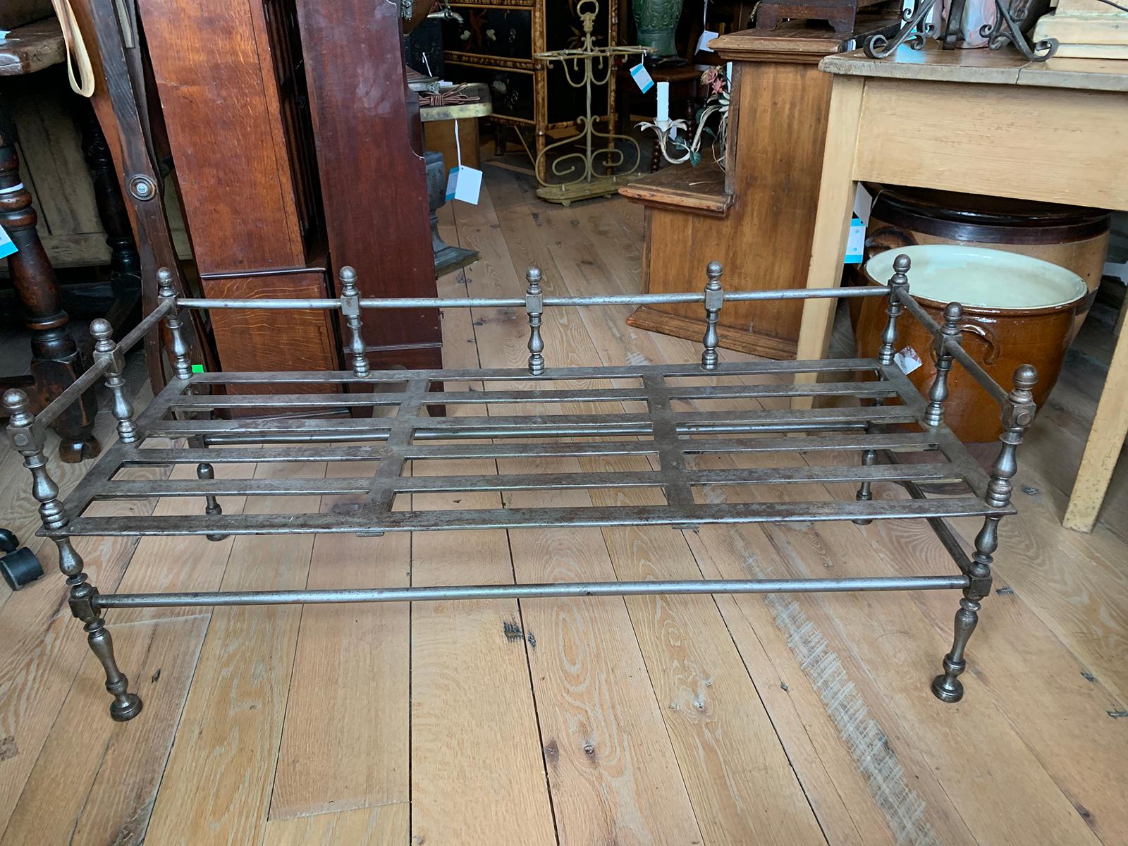 Large Scale 19th Century French Polished Steel Fireplace Trivet / Footman For Sale 2