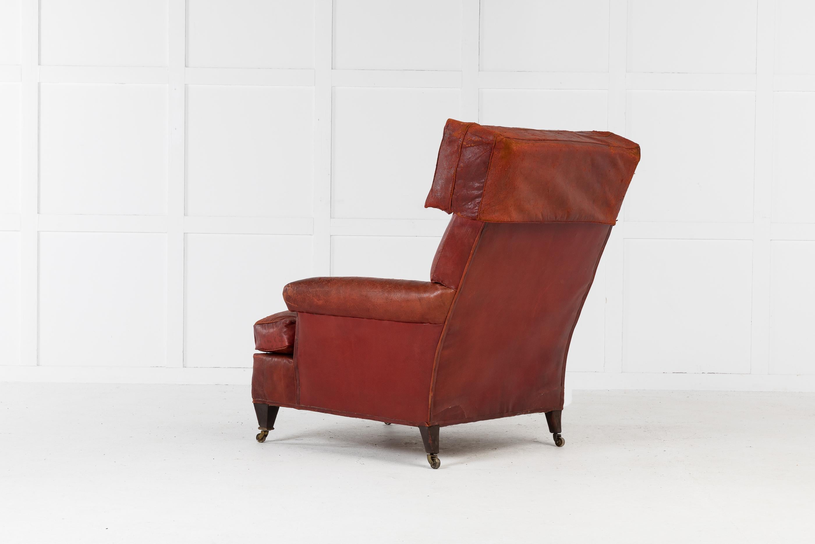 Large Scale 19th Century French Red Leather Armchair 1
