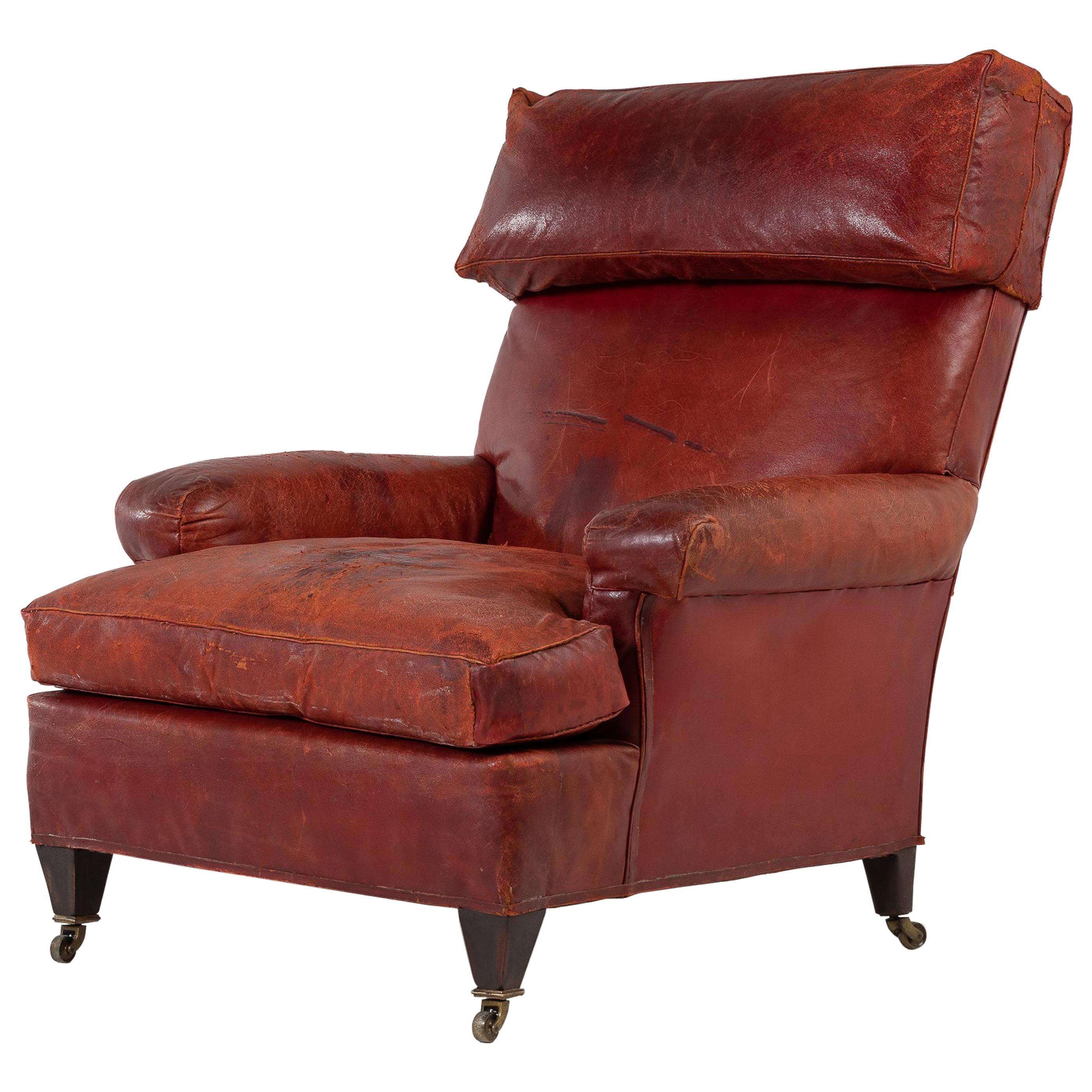 Large Scale 19th Century French Red Leather Armchair