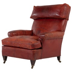Antique Large Scale 19th Century French Red Leather Armchair