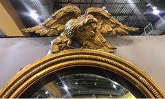 Great 19th Century 50" English Giltwood Bullseye Mirror With Eagle