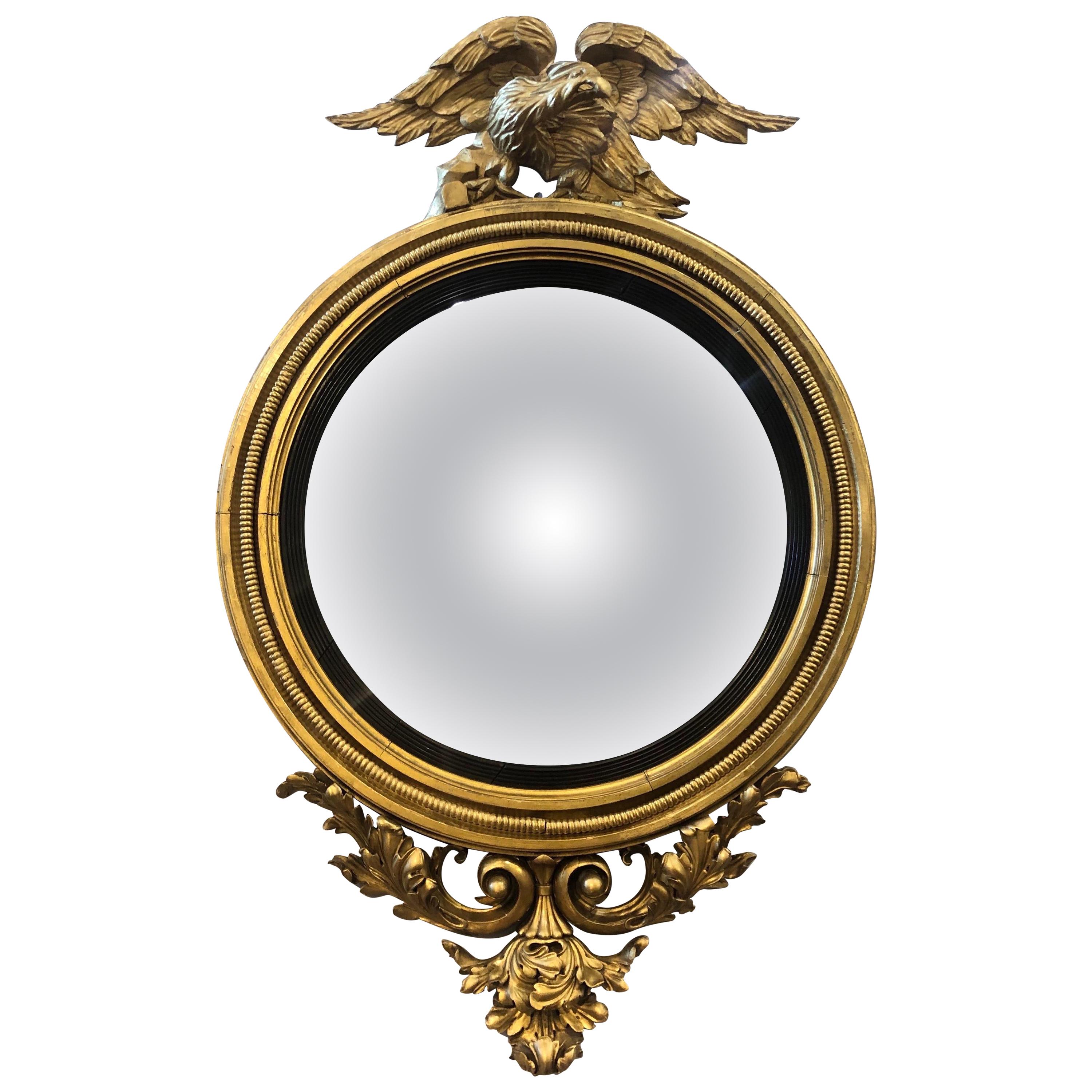 Great 19th Century 50" English Giltwood Bullseye Mirror With Eagle