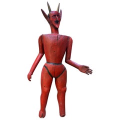 Large Scale 19th Century Guatemalan Carved Wood Diablo (Satyr Figure)