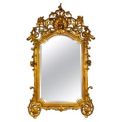 Grand miroir en bois sculpté et doré italien du 19e siècle