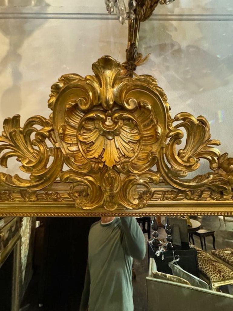 Specchio in legno dorato e intagliato di grandi dimensioni del XIX secolo Luigi XVI In condizioni buone in vendita a Dallas, TX