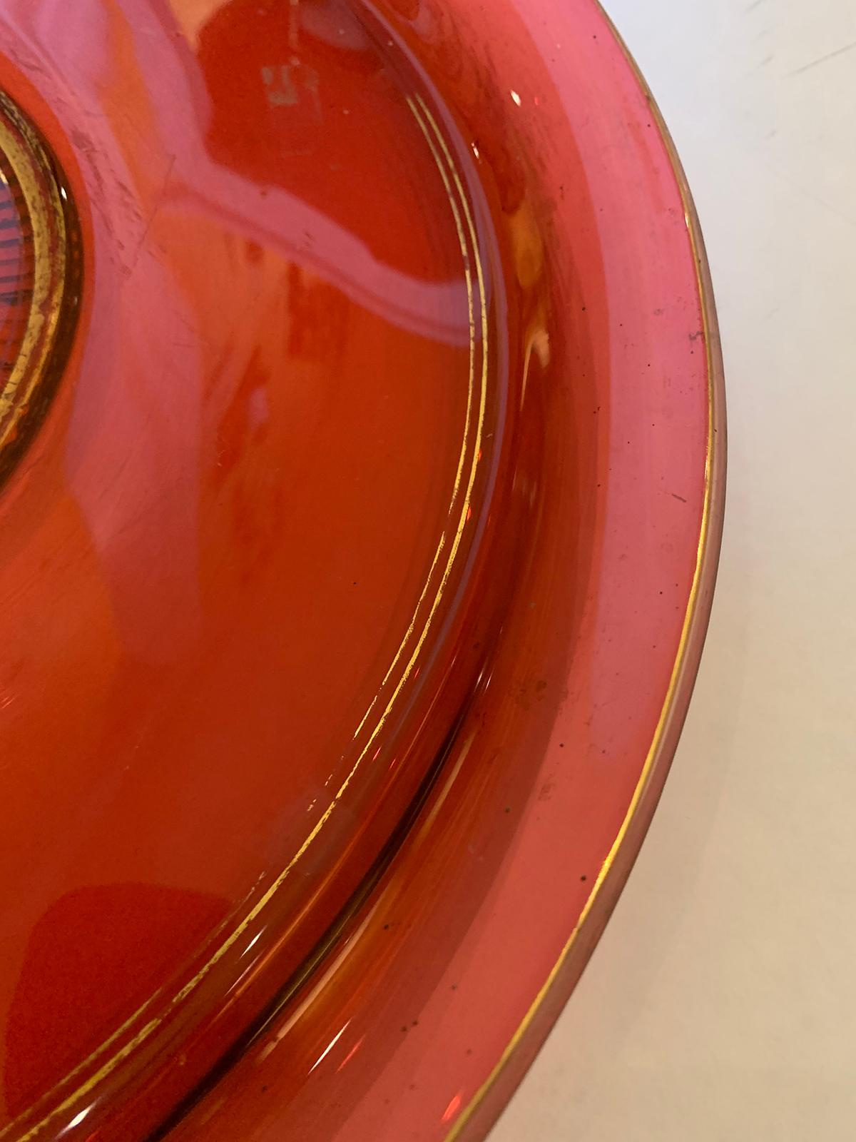 Large Scale 19th Century Ruby Cut-Glass Charger Serving Plate with Gilt Details For Sale 7