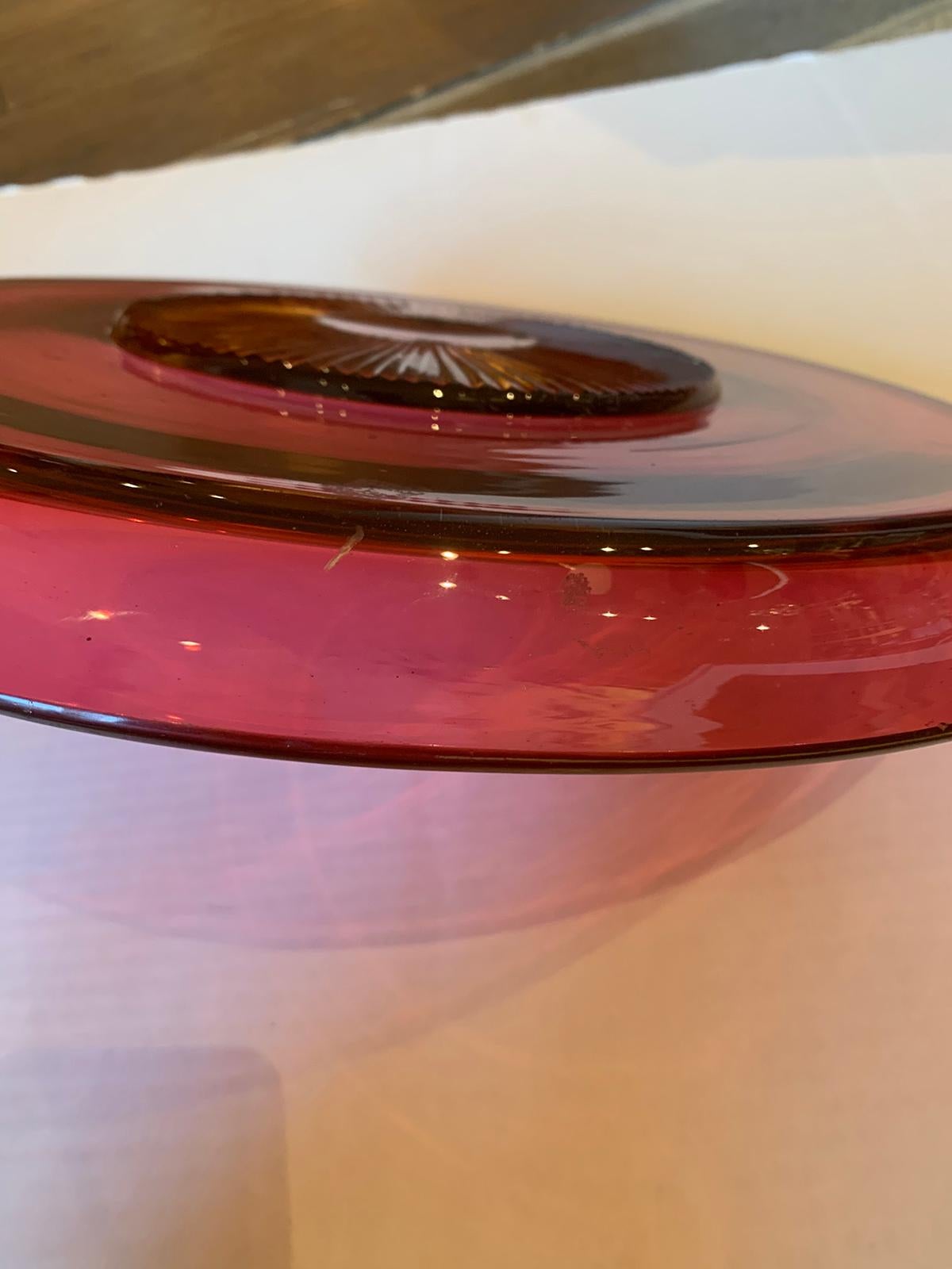 Large Scale 19th Century Ruby Cut-Glass Charger Serving Plate with Gilt Details For Sale 8