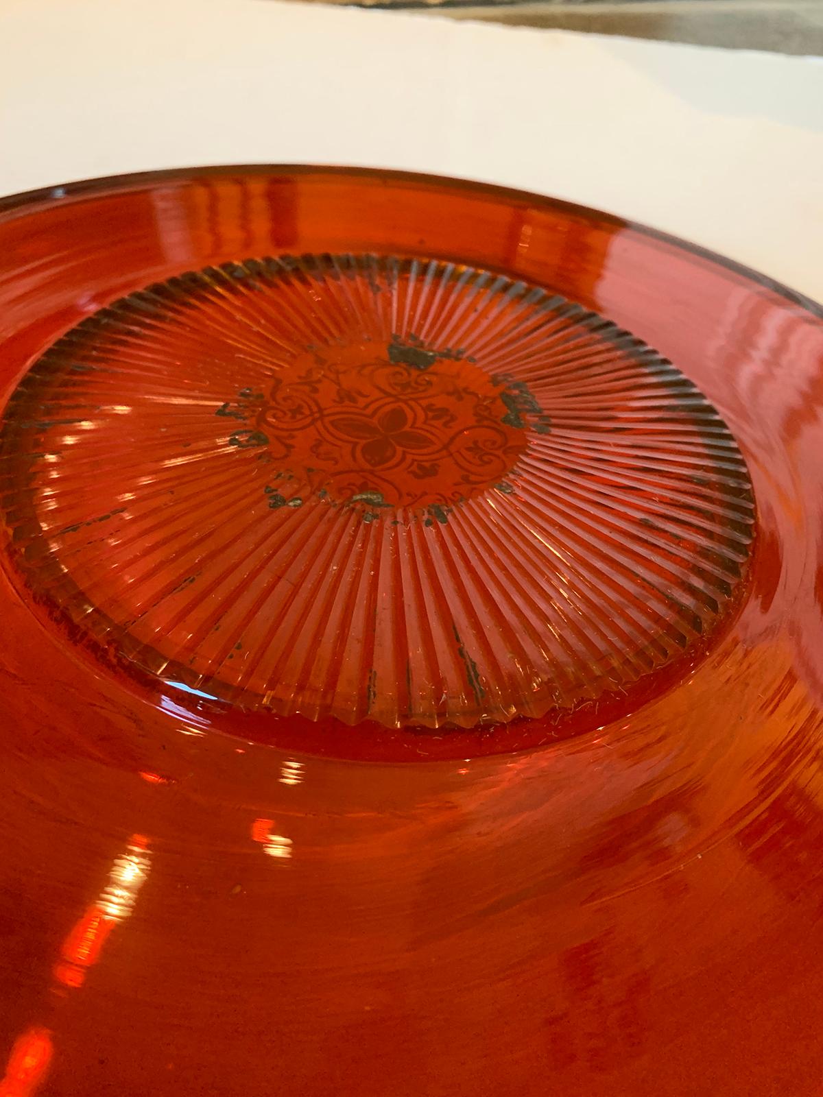 Large Scale 19th Century Ruby Cut-Glass Charger Serving Plate with Gilt Details For Sale 9