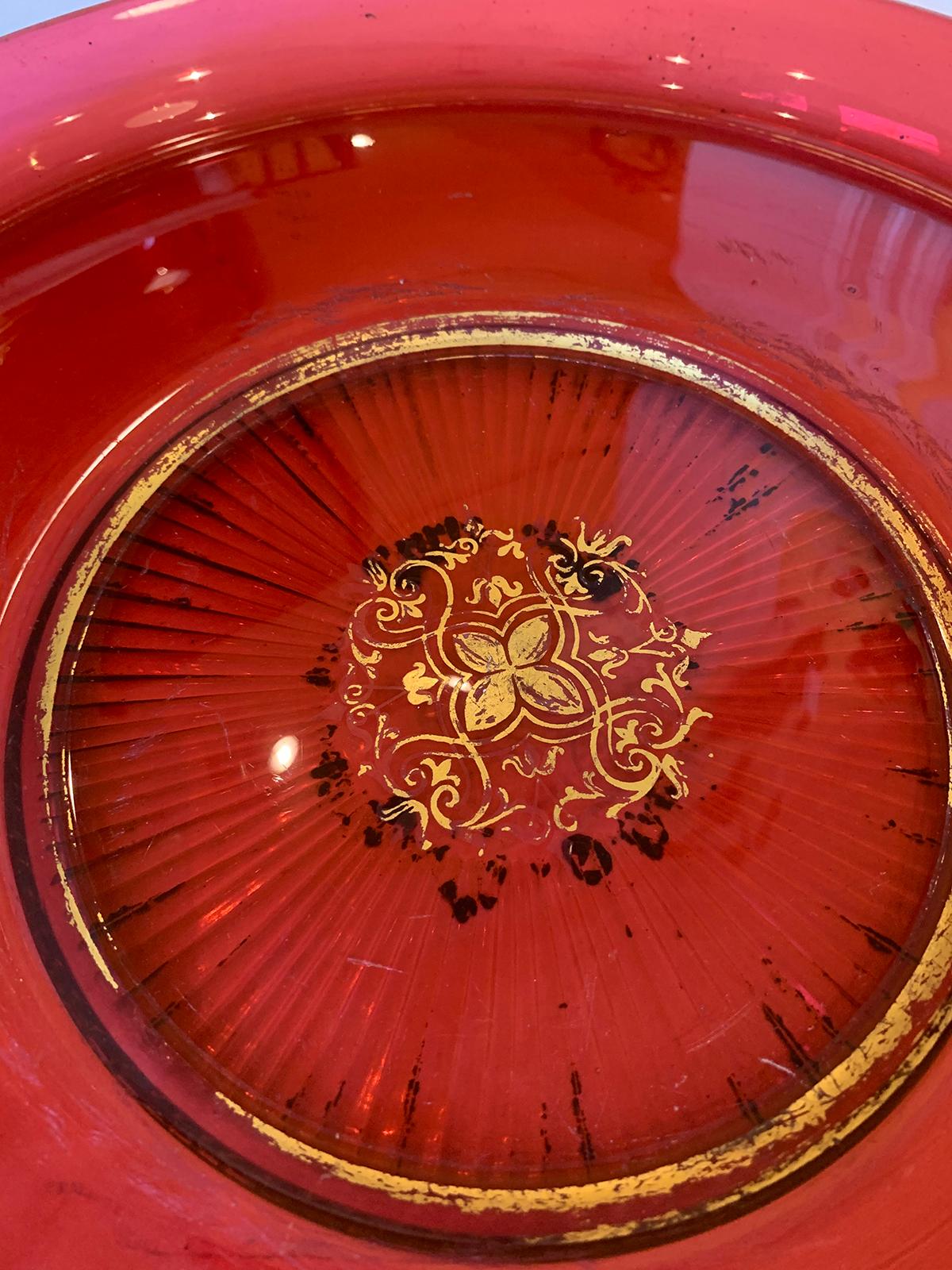 Large Scale 19th Century Ruby Cut-Glass Charger Serving Plate with Gilt Details For Sale 3