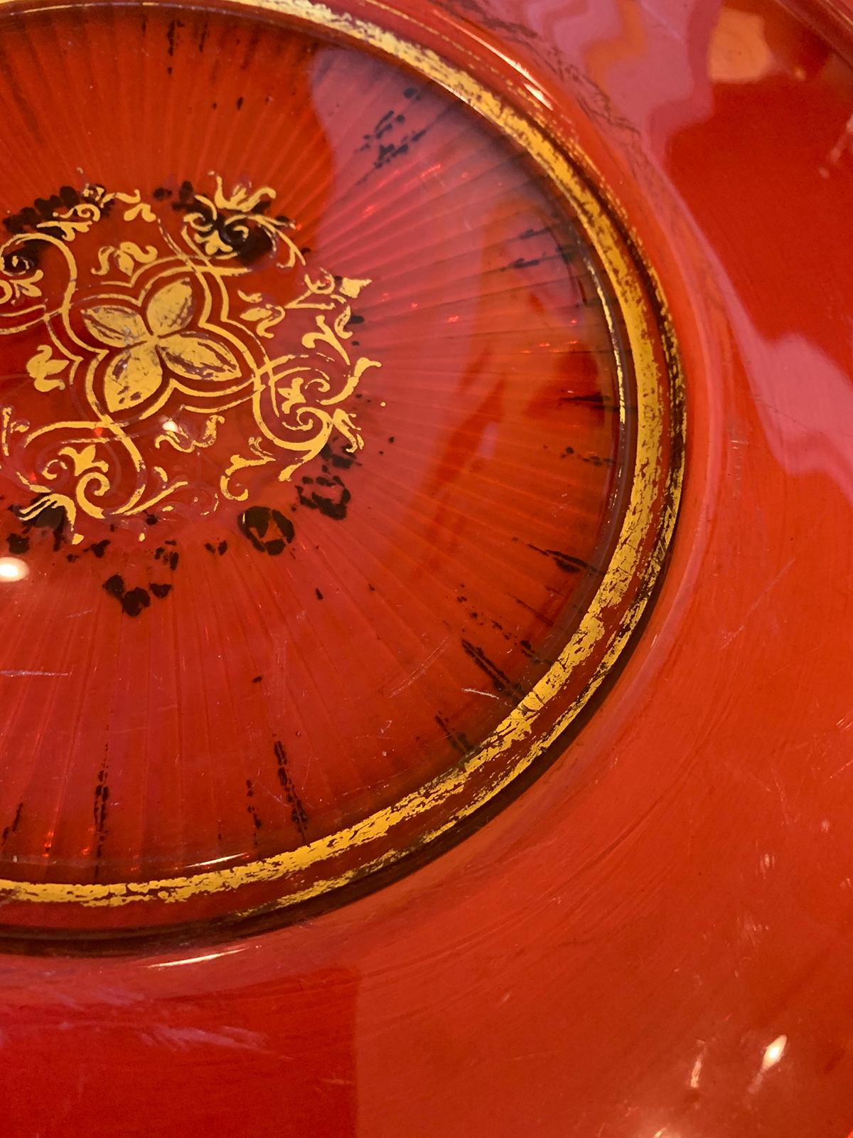 Large Scale 19th Century Ruby Cut-Glass Charger Serving Plate with Gilt Details For Sale 6