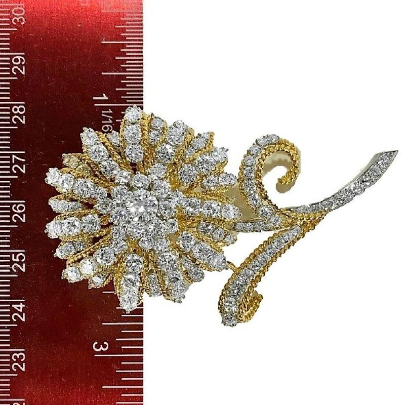 Brilliant Cut Large Scale, Powerful, Diamond, Gold and Platinum Flower Brooch