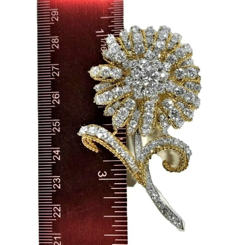 Large Scale, Powerful, Diamond, Gold and Platinum Flower Brooch In Good Condition In Palm Beach, FL