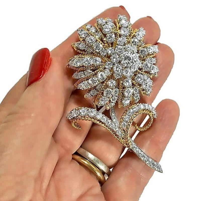 Women's Large Scale, Powerful, Diamond, Gold and Platinum Flower Brooch
