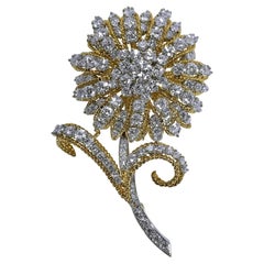 Large Scale, Powerful, Diamond, Gold and Platinum Flower Brooch