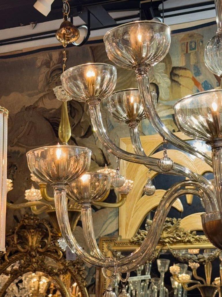 Italian Large Scale 2 Tier Murano Glass Chandelier in Fume Glass For Sale
