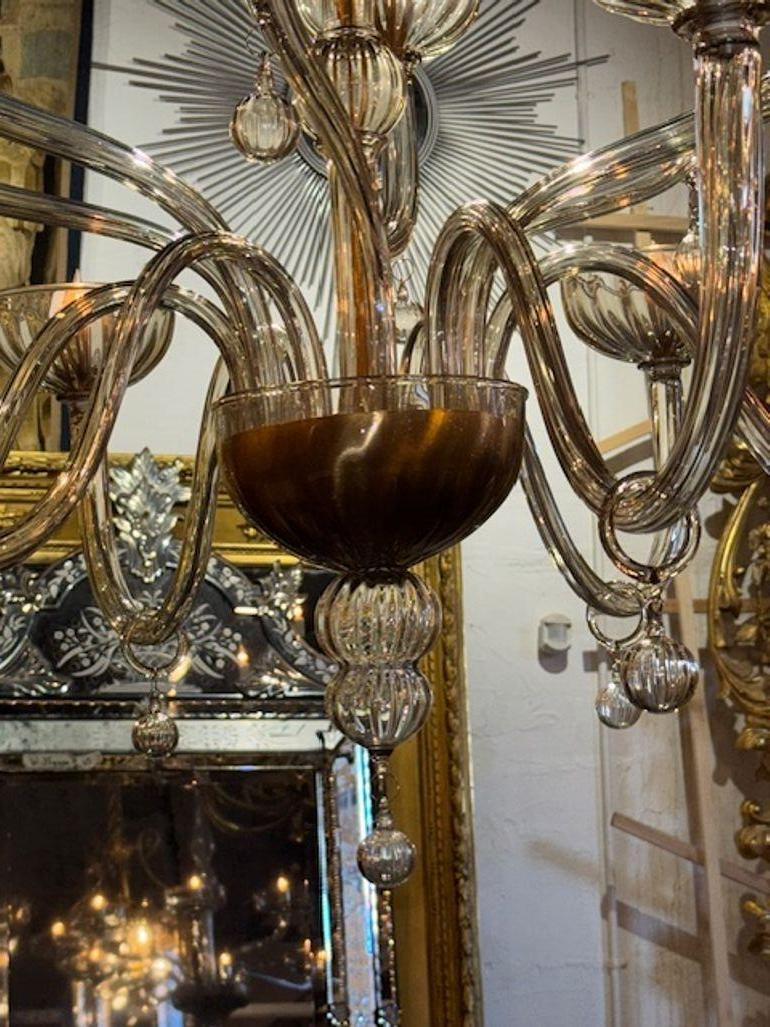 Large Scale 2 Tier Murano Glass Chandelier in Fume Glass In Good Condition For Sale In Dallas, TX