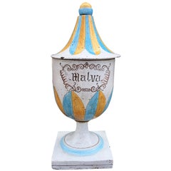 Large Scale 20th Century Italian Glazed Ceramic Lidded Urn Labeled "Malva"
