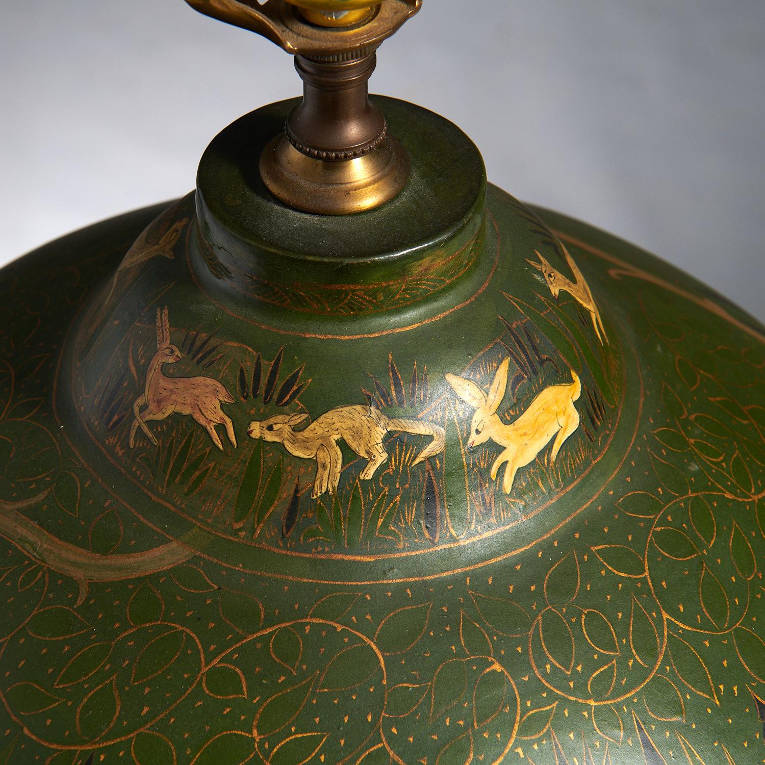 British Colonial Large Scale 20th Century Persian Lacquerware Table Lamp For Sale