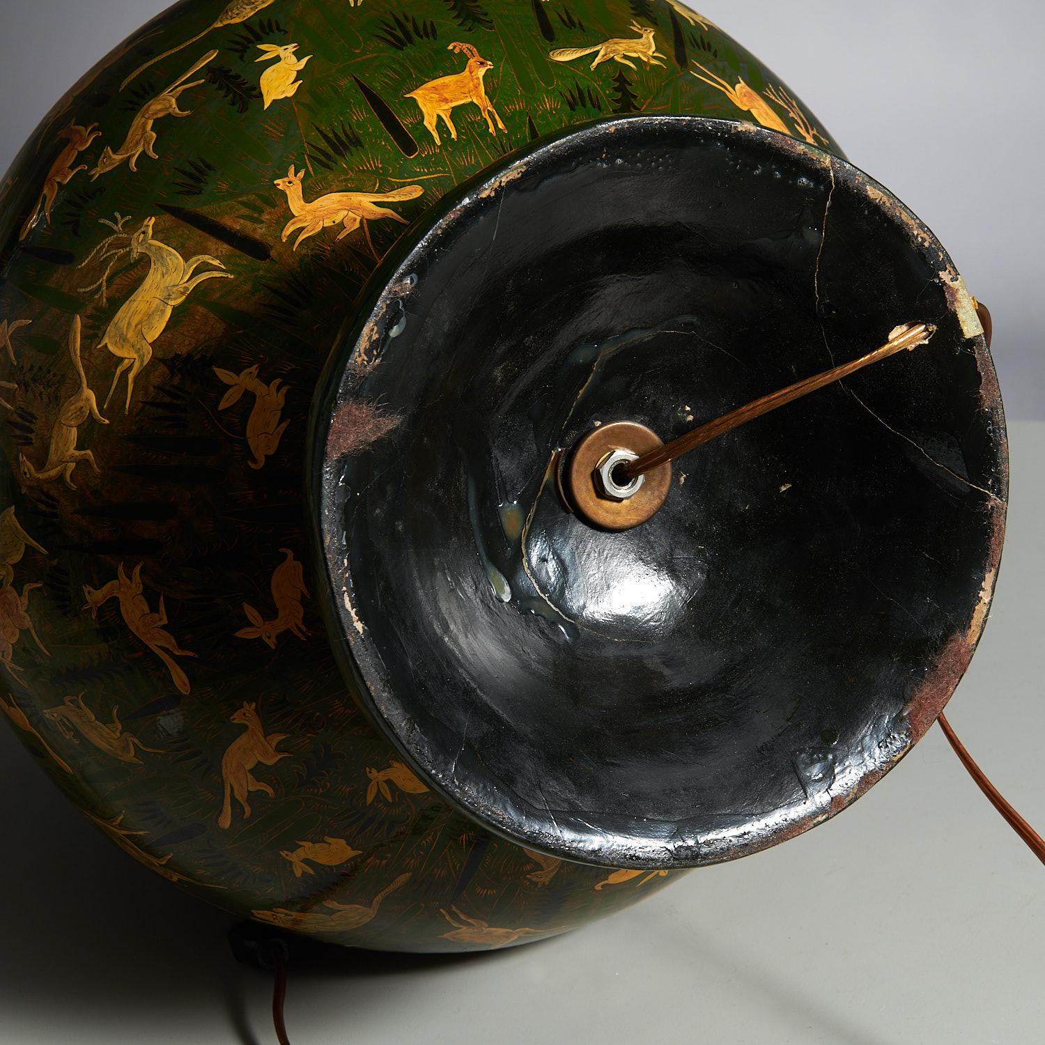 Painted Large Scale 20th Century Persian Lacquerware Table Lamp For Sale