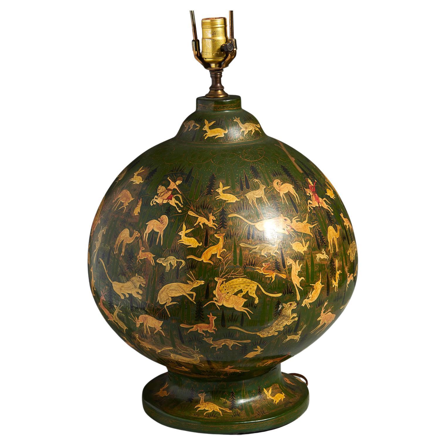 Persische Lackkunst-Tischlampe, großformatig, 20. Jahrhundert