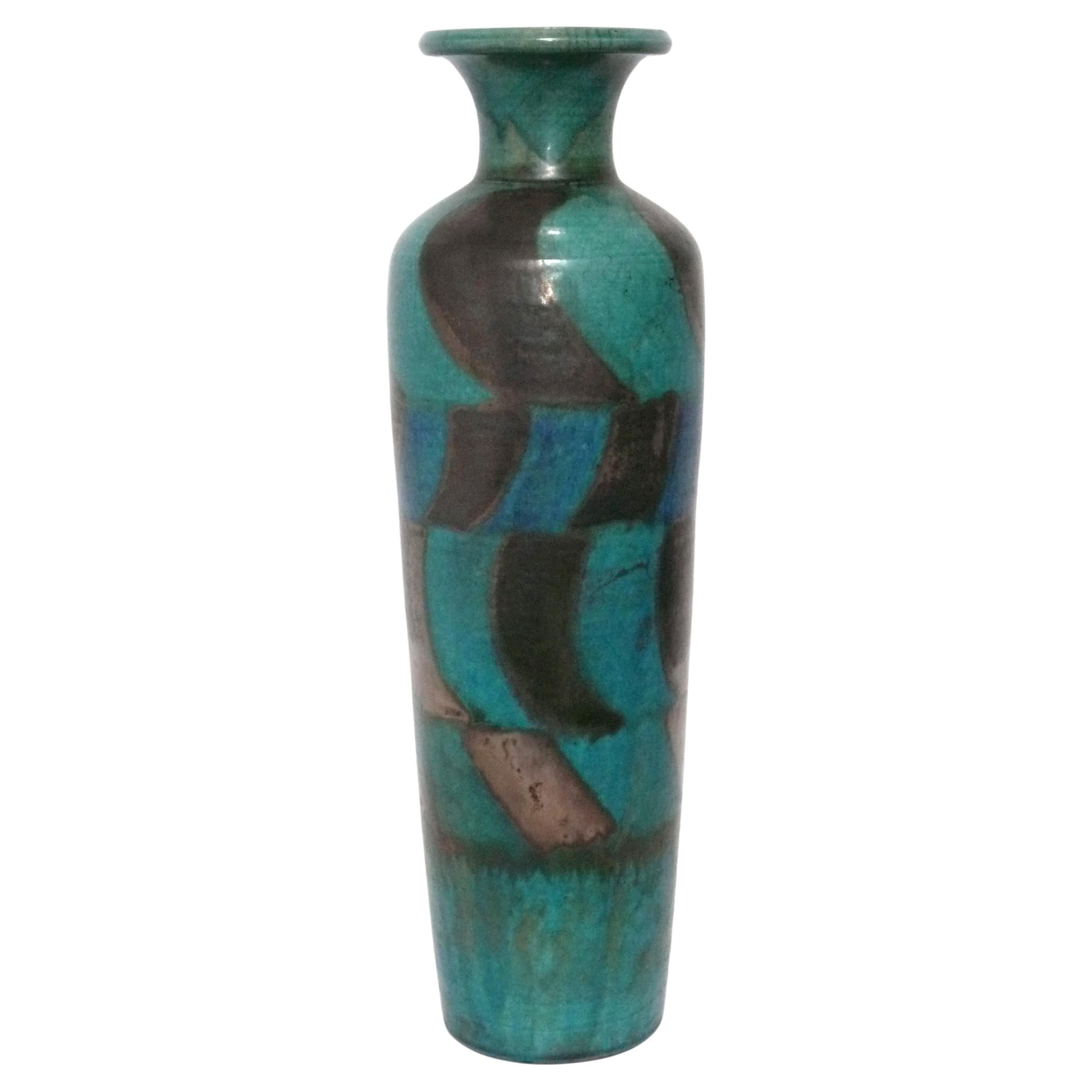Large Scale 25.5” Pottery Vase by Richard Foye Vermont Art Deco Style Turquoise