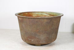 Large-Scale 4ft Antique Cast Iron Cauldron Planter Pot with Enamelled Verdigris