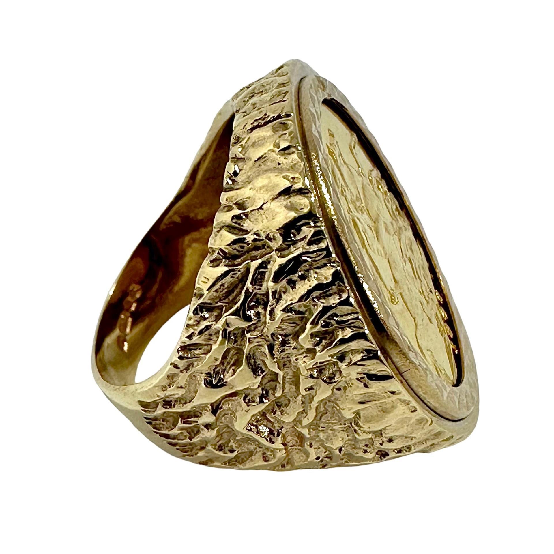 Large Scale, 9k Gold Ring with 22k Gold British Sovereign Coin Dated 1909 1