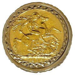 Large Scale, 9k Gold Ring with 22k Gold British Sovereign Coin Dated 1909