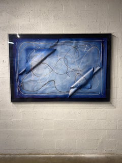 Large Scale Abstract Acylic on Paper Art Encased in Plexiglass, Signed by Artist