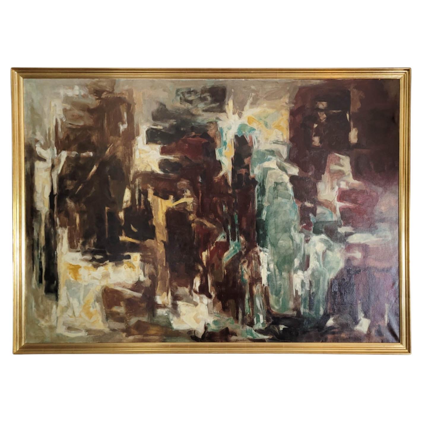 Grande peinture à l
huile expressionniste abstraite de Paul Kallos (1928-2001)