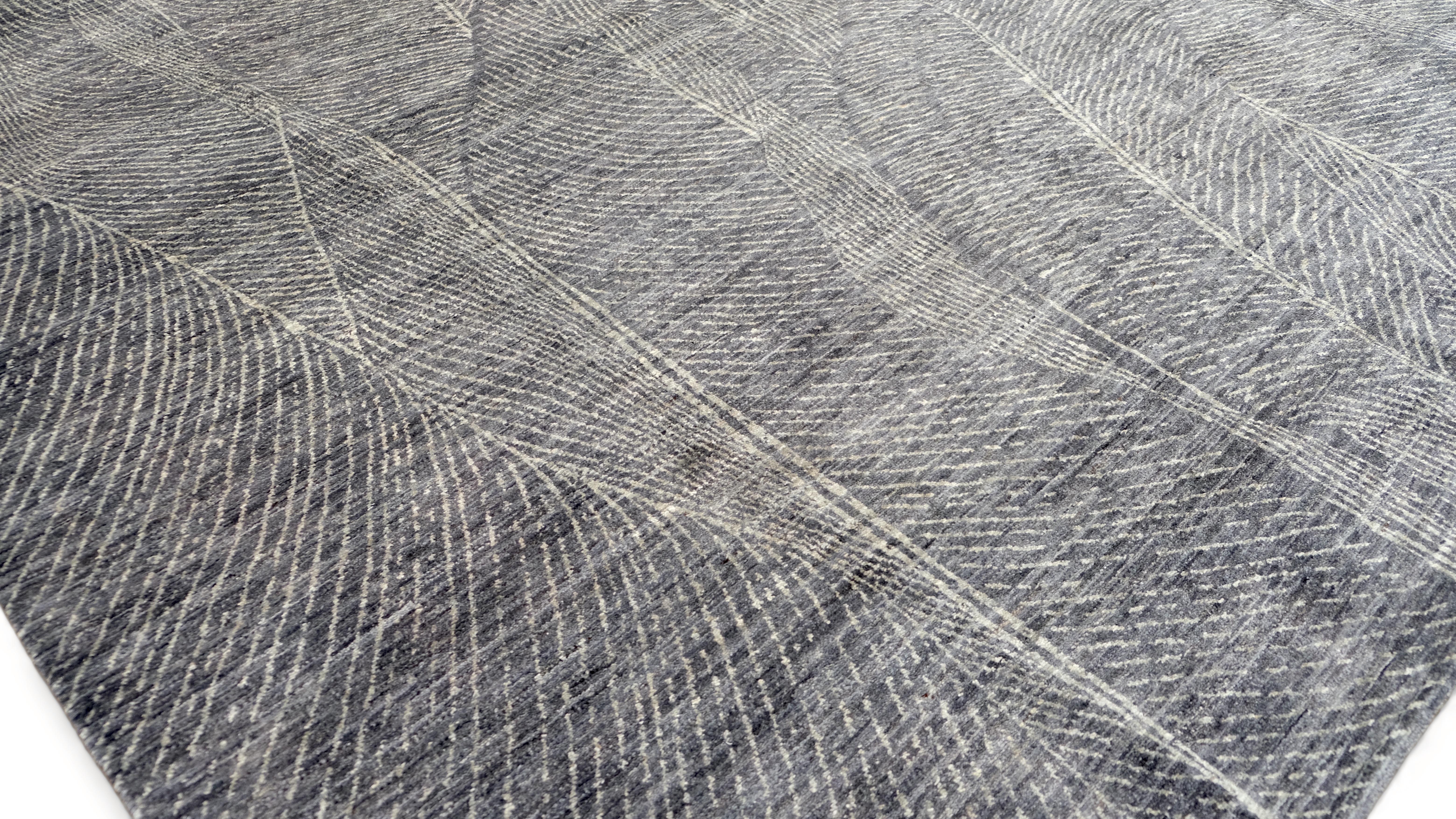 Moderne feuille abstraite à grande échelle  Tapis en laine fine 9'1''x11'6'' en vente