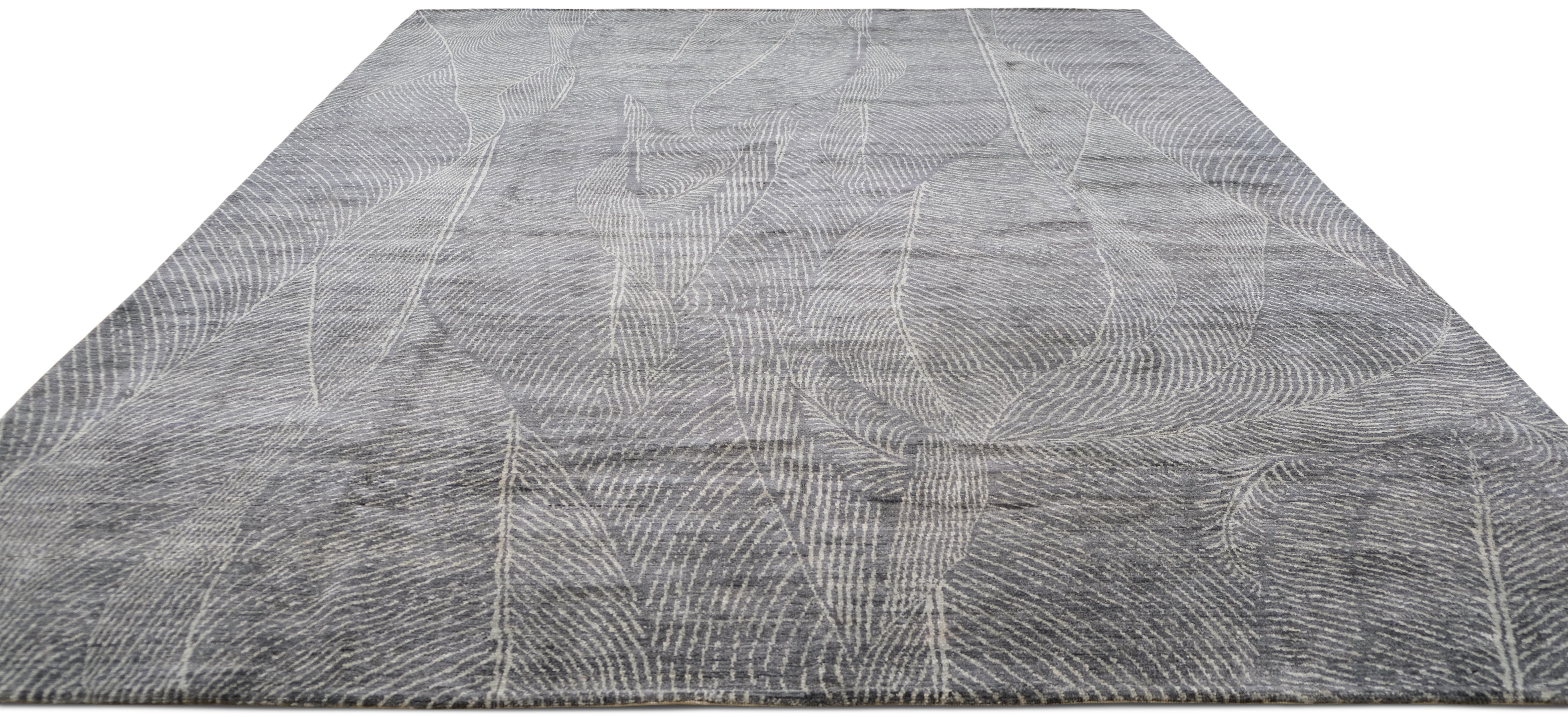 Pakistanais feuille abstraite à grande échelle  Tapis en laine fine 9'1''x11'6'' en vente