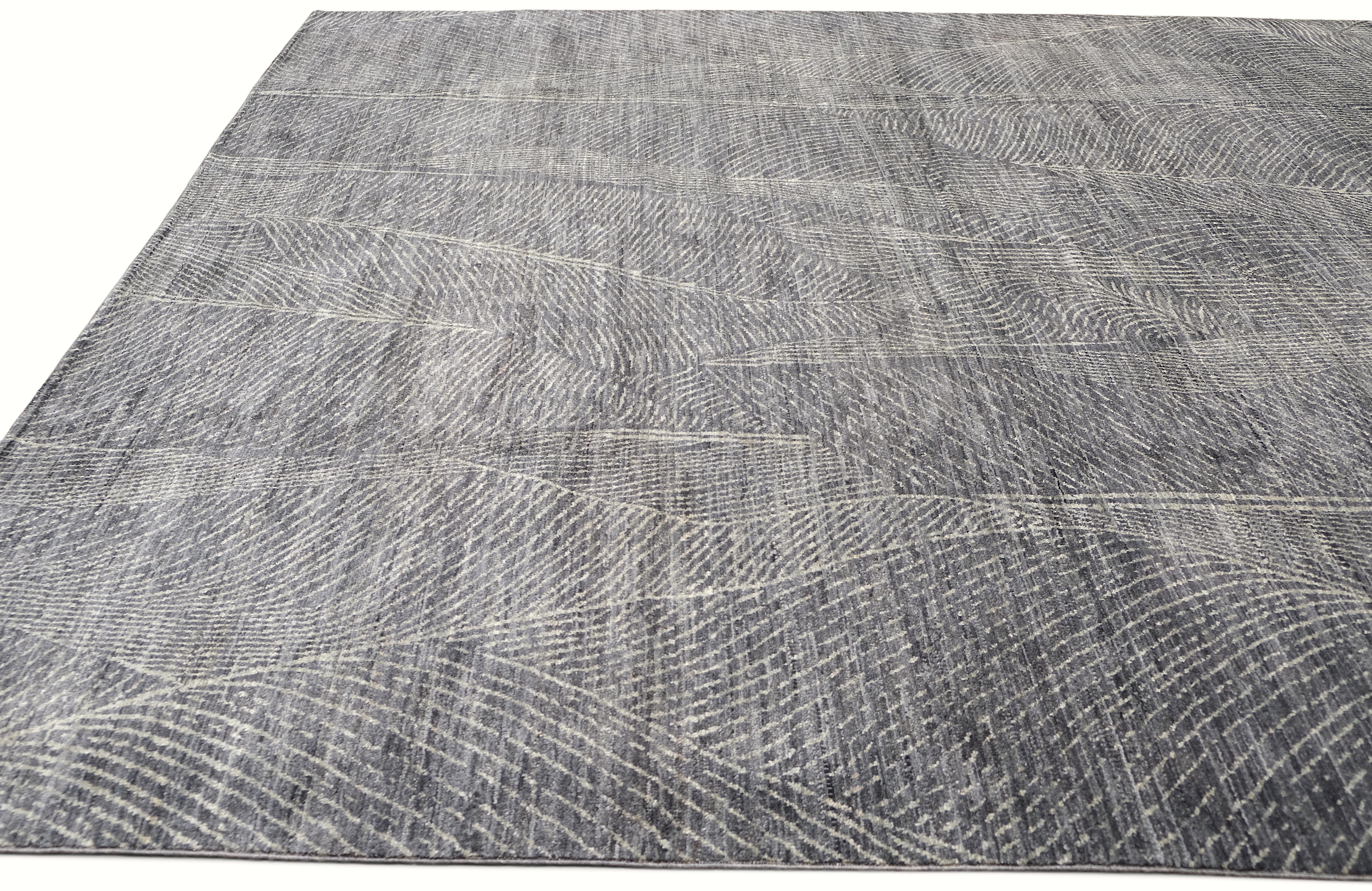 Noué à la main feuille abstraite à grande échelle  Tapis en laine fine 9'1''x11'6'' en vente
