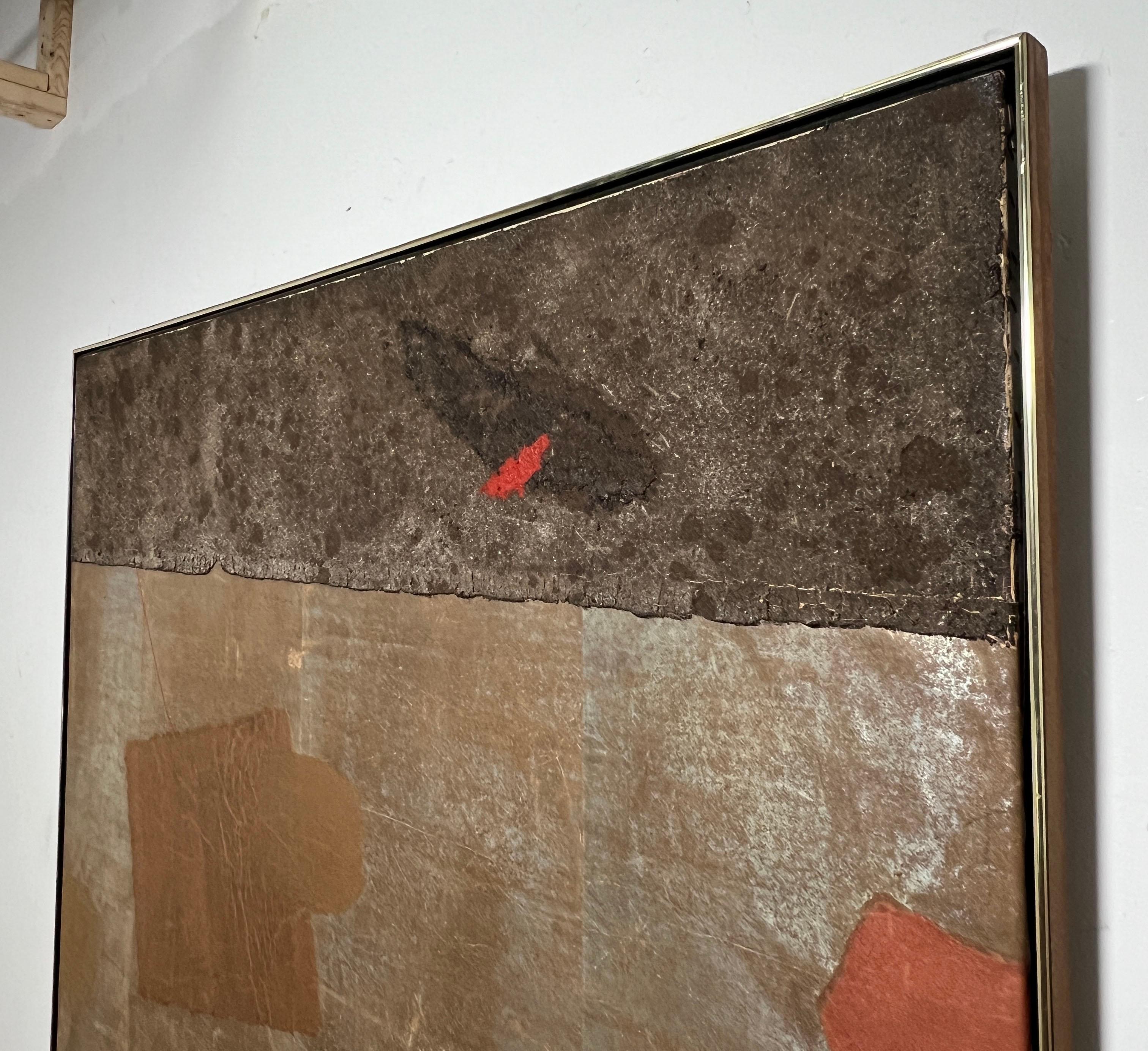 Mid-Century Modern Large Scale Abstract Mixed Media Painting Signed Stone, Circa 1970s For Sale