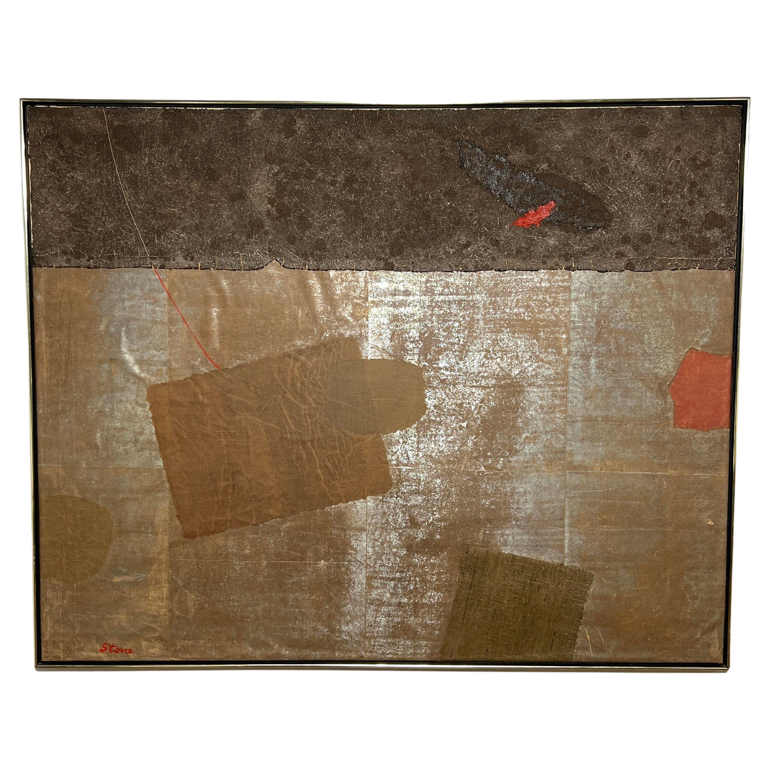 Large Scale Abstract Mixed Media Painting Signed Stone, Circa 1970s For Sale