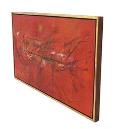 Peinture abstraite à grande échelle 50" x 28" Lynne Lerner Art moderne du milieu du siècle RED